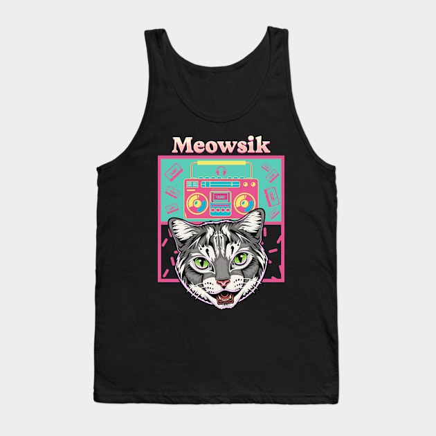 Retro Meowsik-Cat and Music lovers- Tank Top by Omise